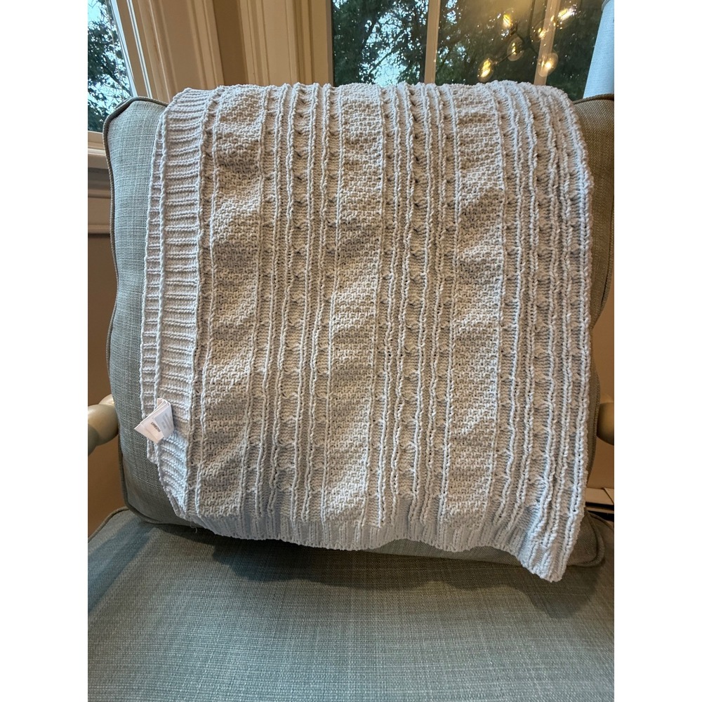 Nordstrom Baby Light Blue Cable Knit Chenille Blanket One Size Soft Nursery